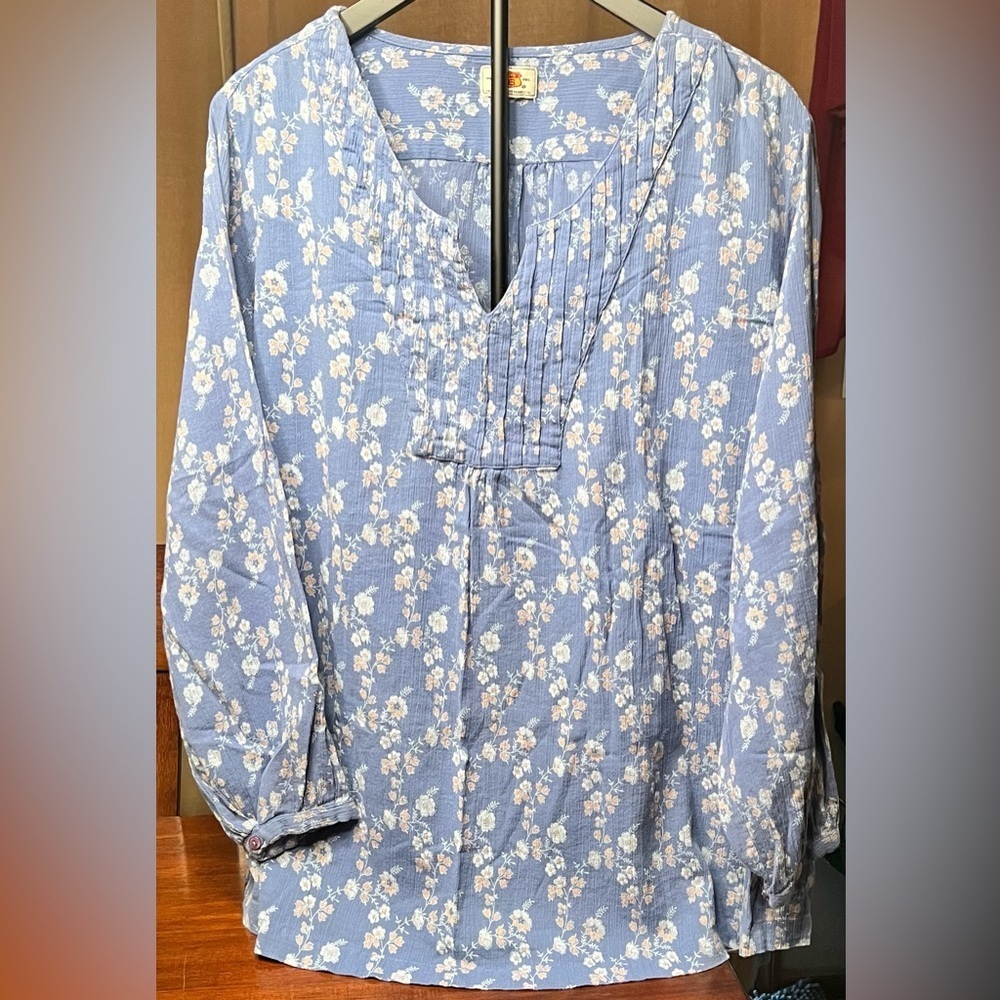 GUC Route 66 Floral Blue Women's Top 4XL size tag is missing